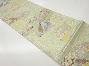 扇に花鳥模様織出し袋帯